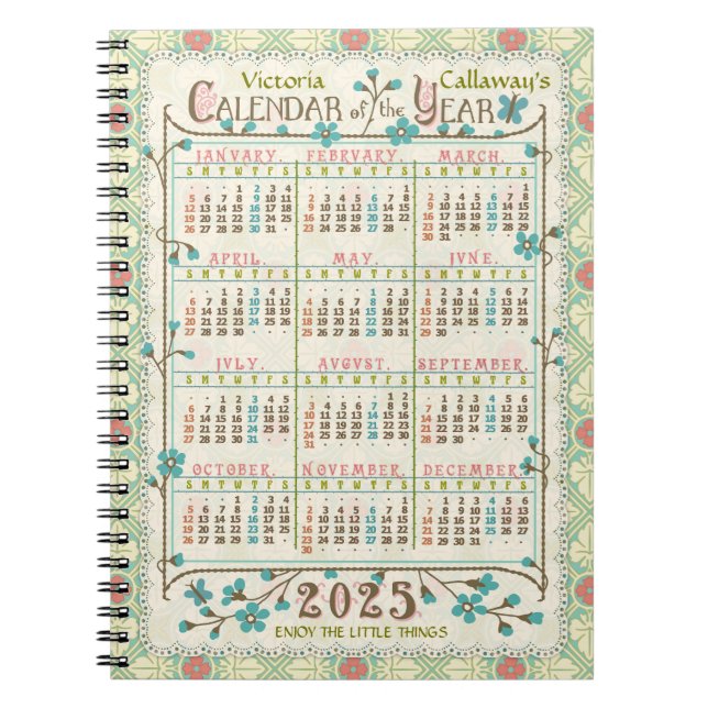 Carnet Calendrier annuel 2025 Art nouveau victorien | Sur (Devant)
