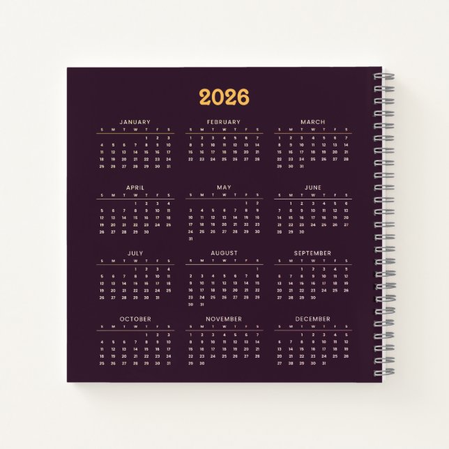 Carnet Calendrier Bienvenue 2026 Bonne année (Dos)