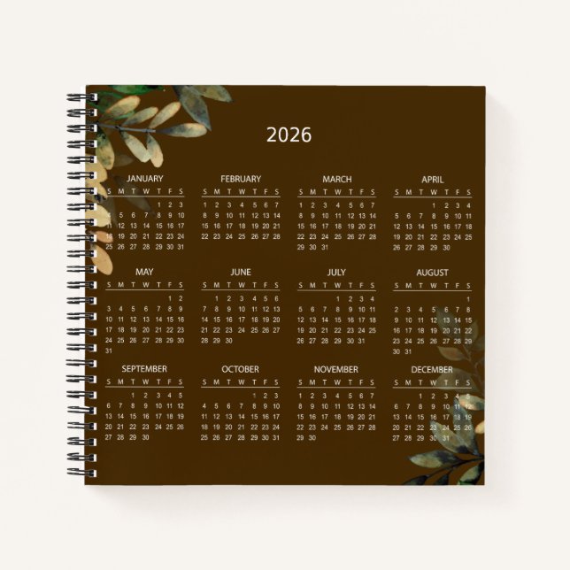 Carnet Calendrier Botanique Élégant Simple 2026 |  (Devant)
