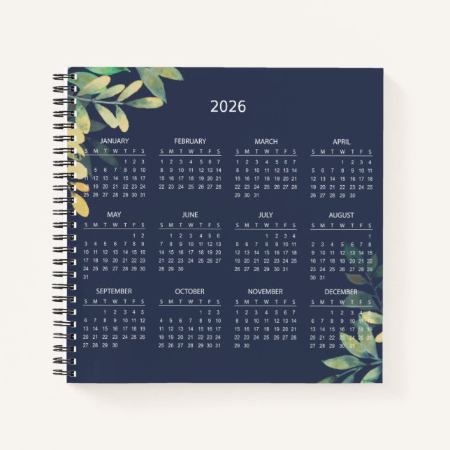 Carnet Calendrier Botanique Élégant Simple 2026 |  (Devant)