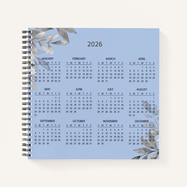 Carnet Calendrier Botanique Élégant Simple 2026 |  (Devant)