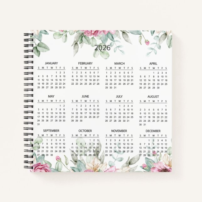 Carnet Calendrier Botanique Élégant Simple 2026 |  (Devant)