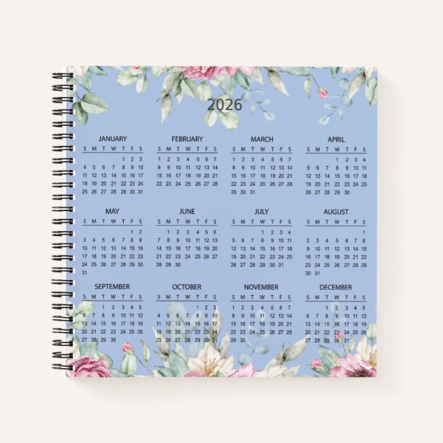 Carnet Calendrier Botanique Simple Élégant 2026 |  (Devant)