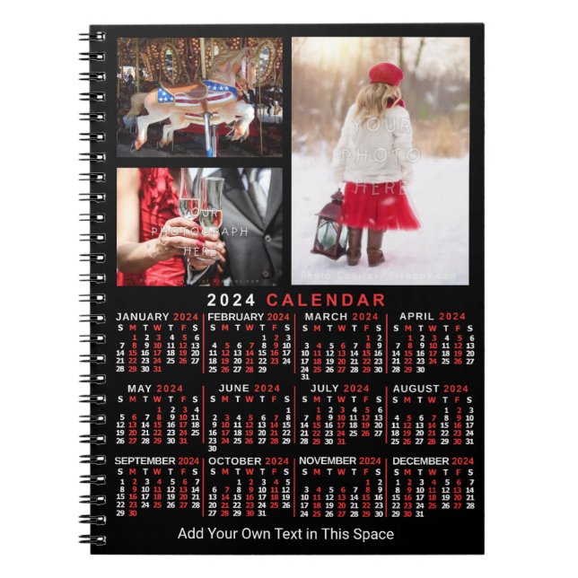 Carnet Calendrier mensuel 2024 Black Custom 3 Photos (Devant)