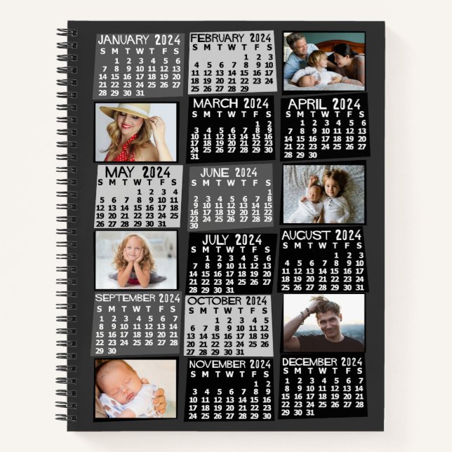 Carnet Calendrier mensuel 2024 Black Mod 12 Photo Collage (Devant)