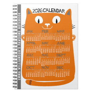 Carnet Calendrier mensuel 2026 Chat Orange Mid-Century