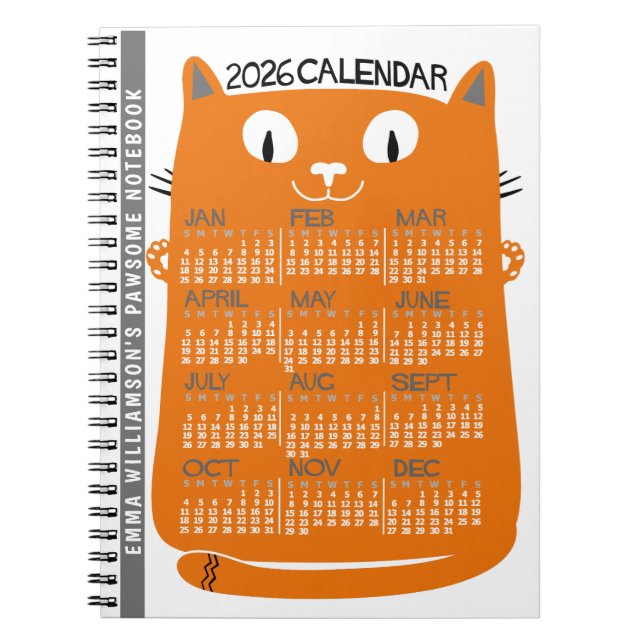 Carnet Calendrier mensuel 2026 Chat Orange Mid-Century (Devant)
