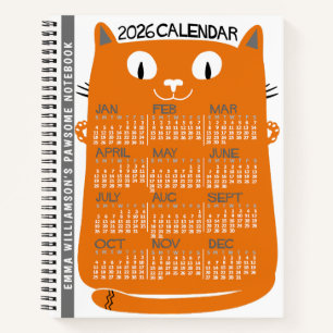 Carnet Calendrier mensuel 2026 Chat orange milieu du sièc
