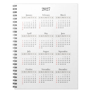 Carnet Calendrier Minimal Noir 2027   Toute couleur de fo