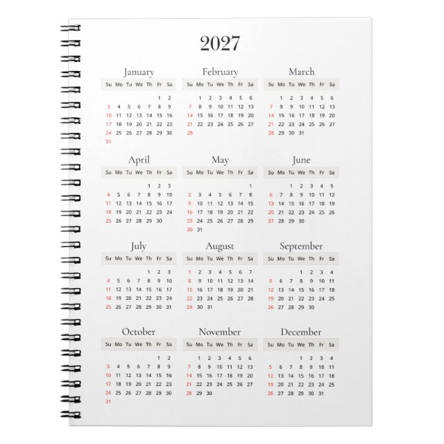 Carnet Calendrier Minimal Noir 2027 | Toute couleur de fo (Devant)