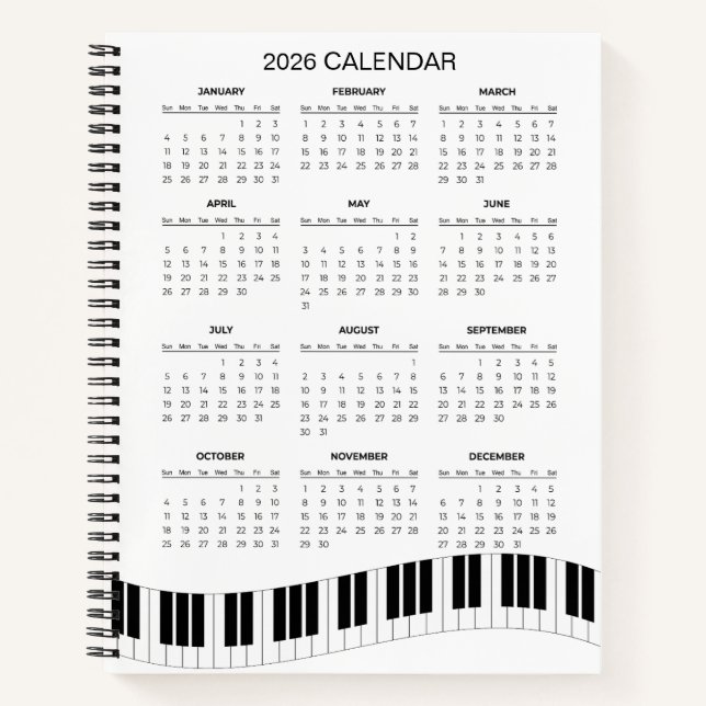 Carnet Calendrier simple 2026 avec touches de piano |  (Devant)