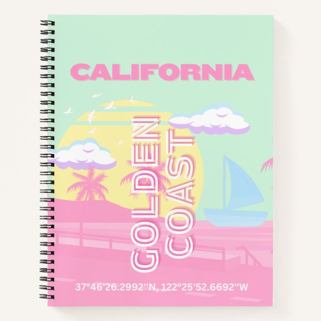 Carnet Californie, Plage, Travel Art, Preppy (Devant)