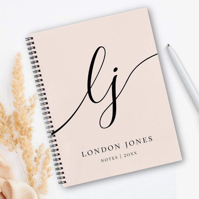 Carnet Calligraphie de monogramme girly 2 initiales rose  (Créateur téléchargé)