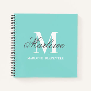 Carnet Calligraphie de Monogramme Gris Bleu Fille Turquoi