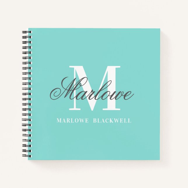 Carnet Calligraphie de Monogramme Gris Bleu Fille Turquoi (Devant)