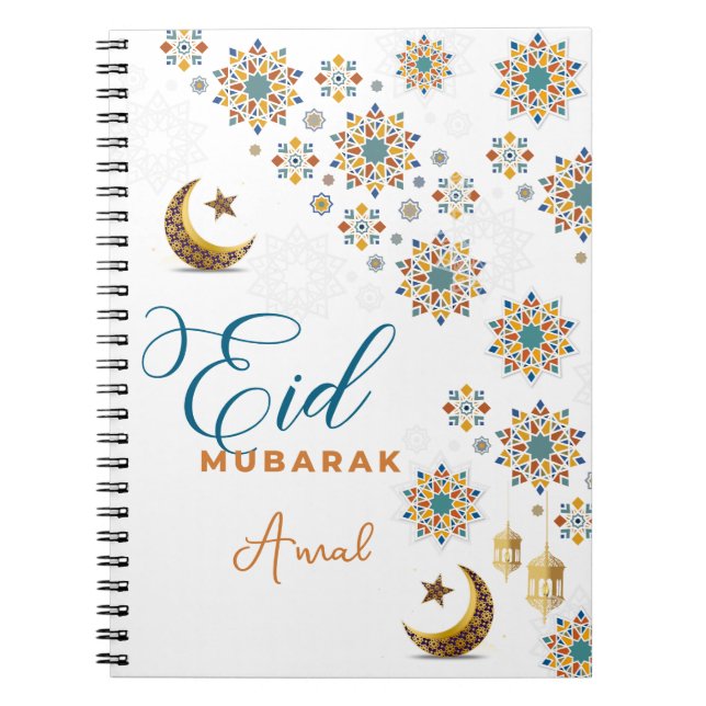 Carnet Calligraphie élégante Eid Mubarak Lune Étoiles  (Devant)