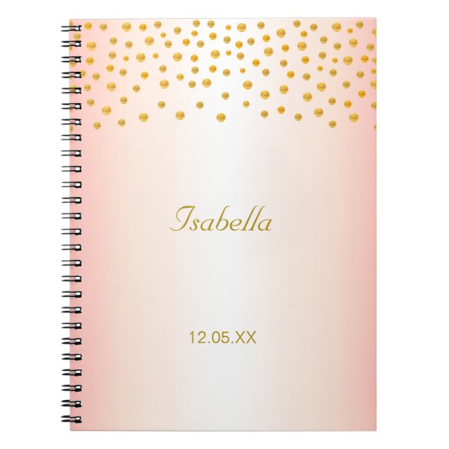 Carnet Calligraphie et confettis dorés sur rose gold (Devant)