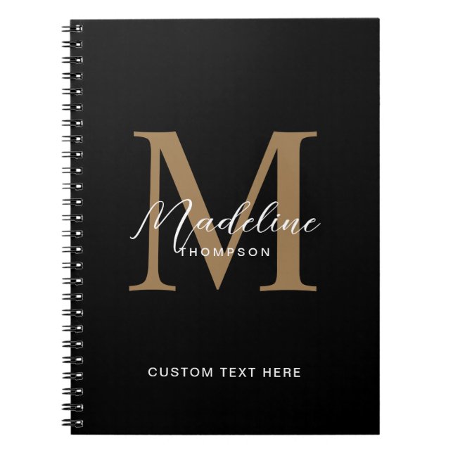 Carnet Calligraphie minimale en noir et or Monogramme (Devant)