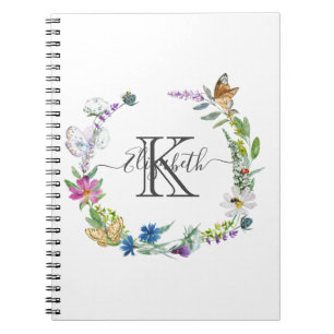 Carnet Calligraphie Papillons Fleurs Monogramme Script