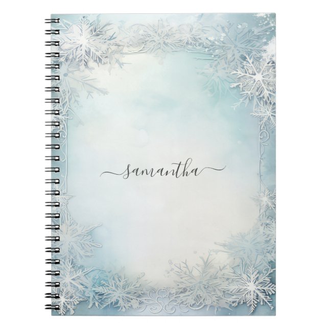 Carnet Calligraphie Personnalisée Flocon de Neige Bleu Bl (Devant)