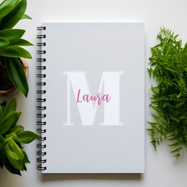 Carnet Calligraphie simple typographie de monogramme élég (Pink and grey monogrammed notebook,)