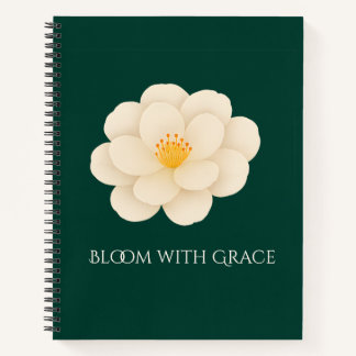 Carnet Camélia Blanc Élégant Floral Botanique Vert Foncé