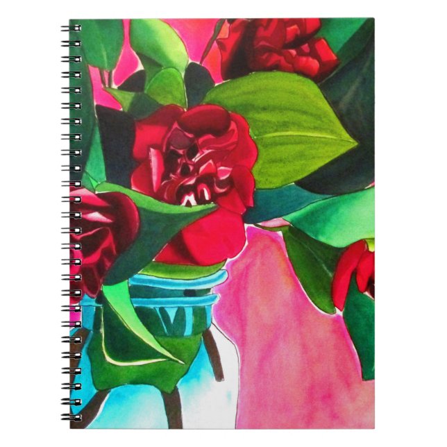 Carnet Camélias rouges avec du vert (Devant)