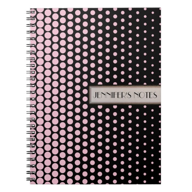 Carnet Cameo Pink Polka Point Élégant Noir moderne (Devant)