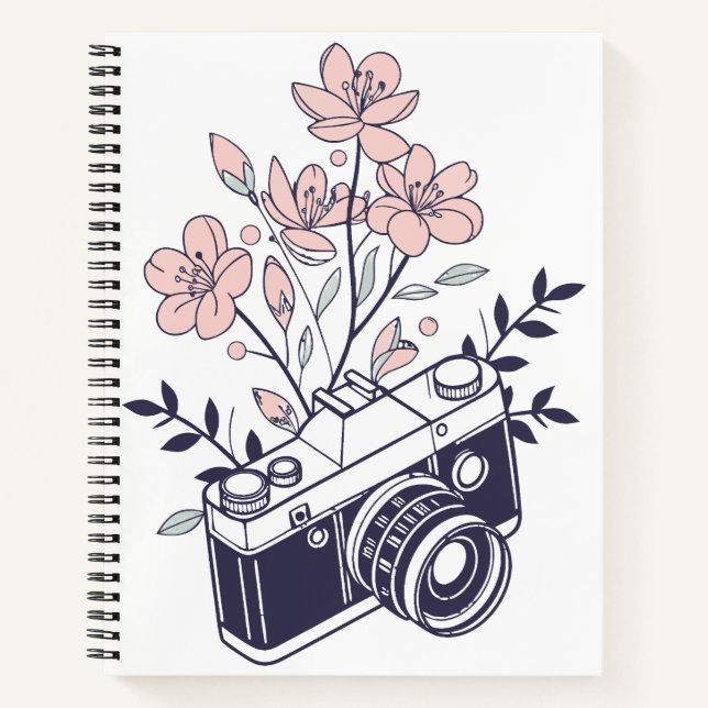 Carnet Caméra vintage avec fleurs - Photographie florale (Devant)