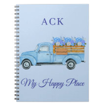 Camion bleu floral aquarelle vintage Nantucket