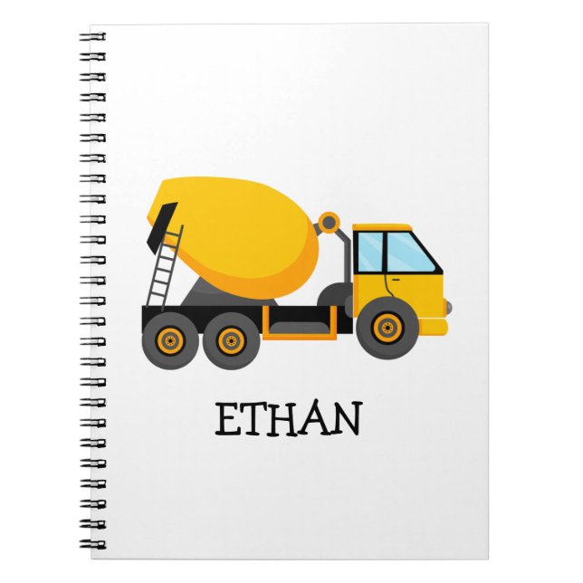 Carnet Camion de chantier mélangeur de ciment jaune Nom p (Devant)