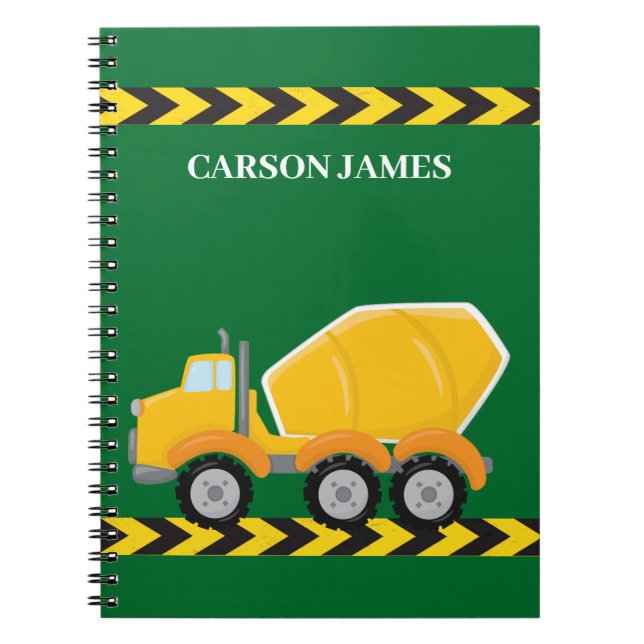 Carnet Camion de construction vert pour garçons personnal (Devant)
