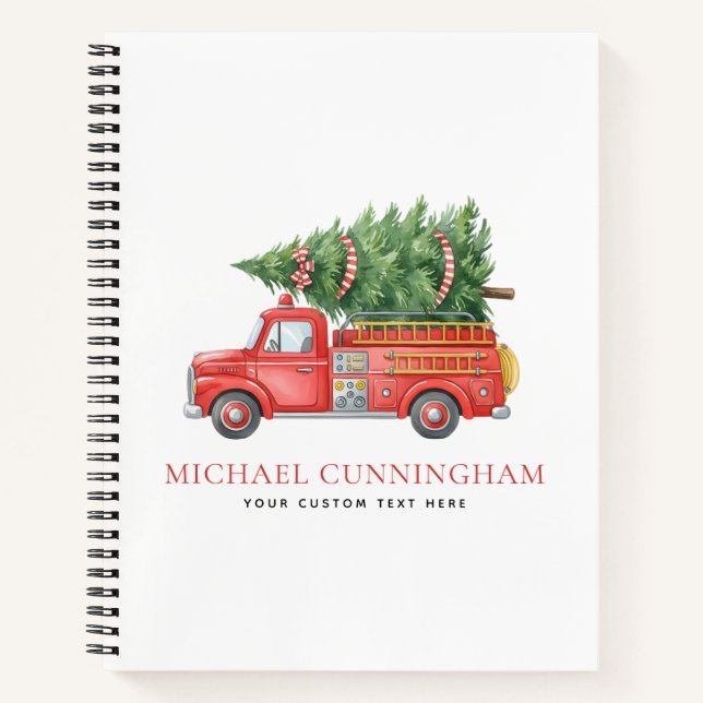 Carnet Camion de pompiers de Noël moderne personnalisé  (Devant)