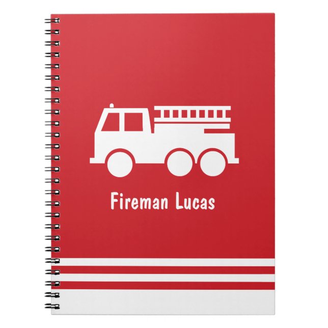 Carnet Camion de pompiers Little Boy avec nom Rouge et Bl (Devant)
