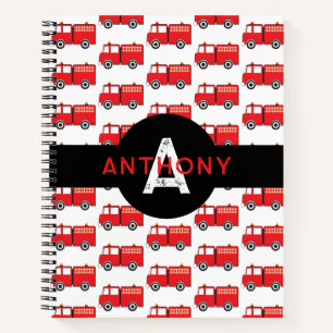 Carnet Camion de pompiers rouge Enfants Monogramme Nom Éc