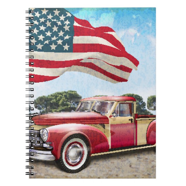 Carnet Camion de ramassage rouge : Drapeau américain Vint (Devant)