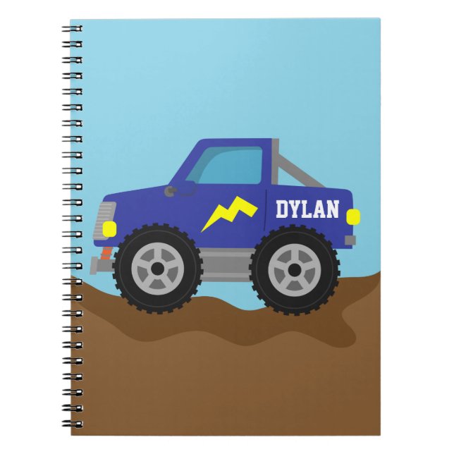 Carnet Camion Monstre Bleu de Course, pour Garçons (Devant)