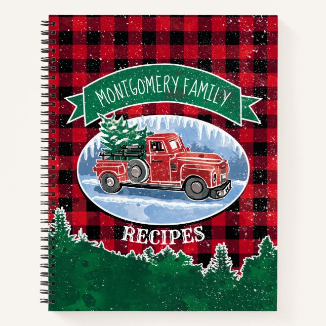 Carnet Camion vintage Rouge Buffalo Plaid Recette vacance (Devant)