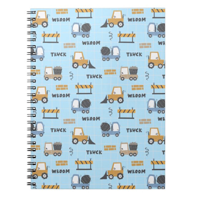 Carnet Camions de Construction Motif Bleu (Devant)