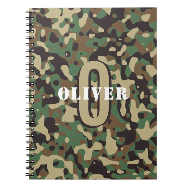 Carnet Camo camouflage vert Brown beige Nom du monogramme (Devant)