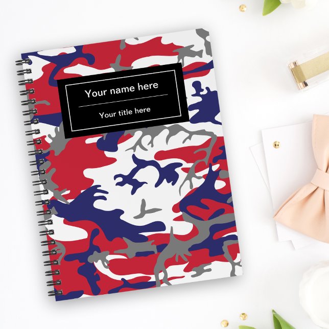Carnet Camouflage, Bleu Blanc Rouge Gris, Militaire, Armé (Créateur téléchargé)