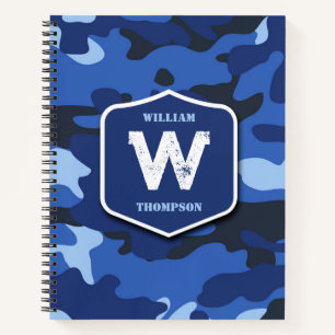 Carnet Camouflage bleu Camo Motif de l'armée Monogramme