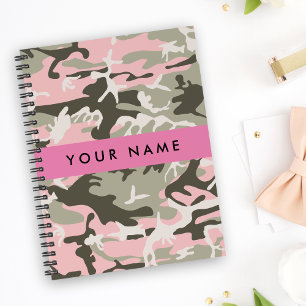 Carnet Camouflage rose et vert Votre nom Personnalisez