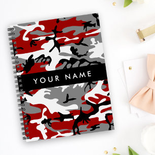 Carnet Camouflage rouge et gris Votre nom Personnaliser