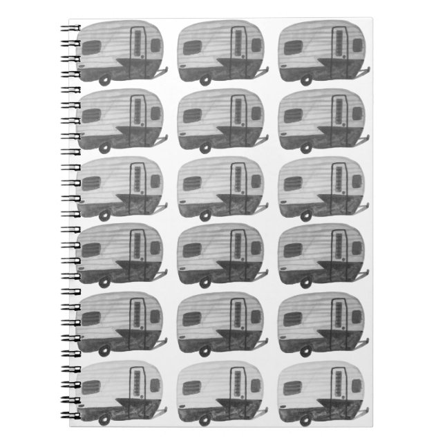 Carnet Camping vintage Camper RV Trailer noir blanc (Devant)