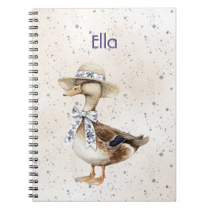 Carnet Canard avec chapeau et noeud floral bleu