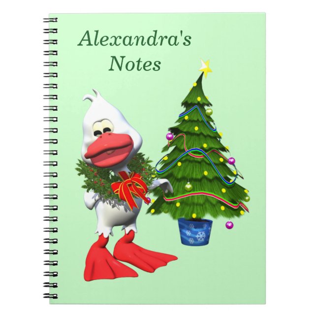 Carnet Canard de Noël blanc mignon portant une couronne (Devant)