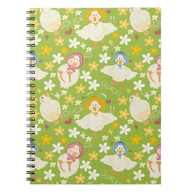 Carnet Canard vert mignon & motif sans couture de fleur d (Devant)