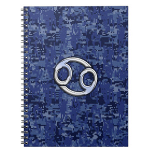 Carnet Cancer Zodiac Sign on Navy Blue Digital Camo