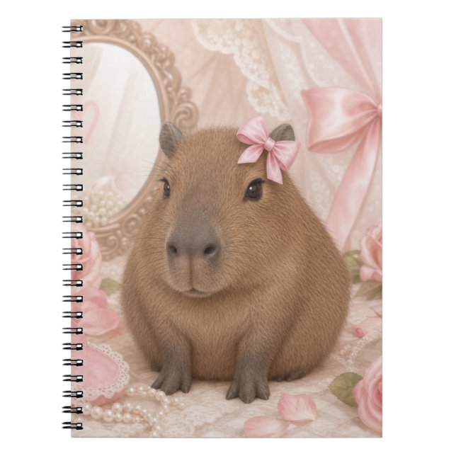 Carnet capybara coquette ruban rose  (Devant)